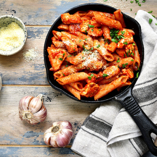 RED PEPPER PASTA with roasted chicken
